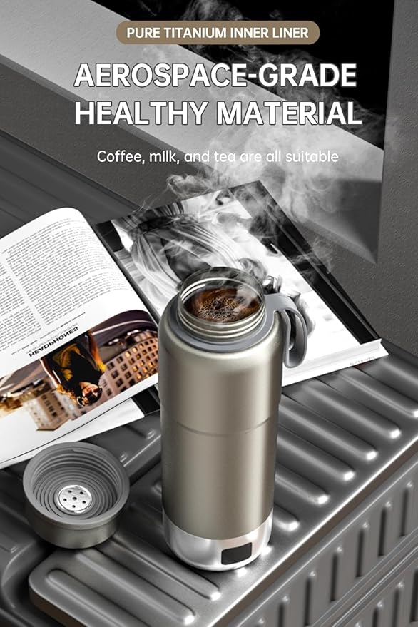 Pure Titanium Electric Travel Kettle, 0.52L Portable Water Boiler with 12 Temperature Controls, 100-240V Dual Voltage for Travel Office Hotel