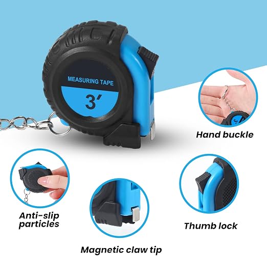 Xuhal 30 Pcs Mini Measuring Tape Keychains Small Measuring Tape Bulk Set 3ft Retractable Measurement with Pause Buttons for Engineer Crafter, Autowind and Lock (Blue)