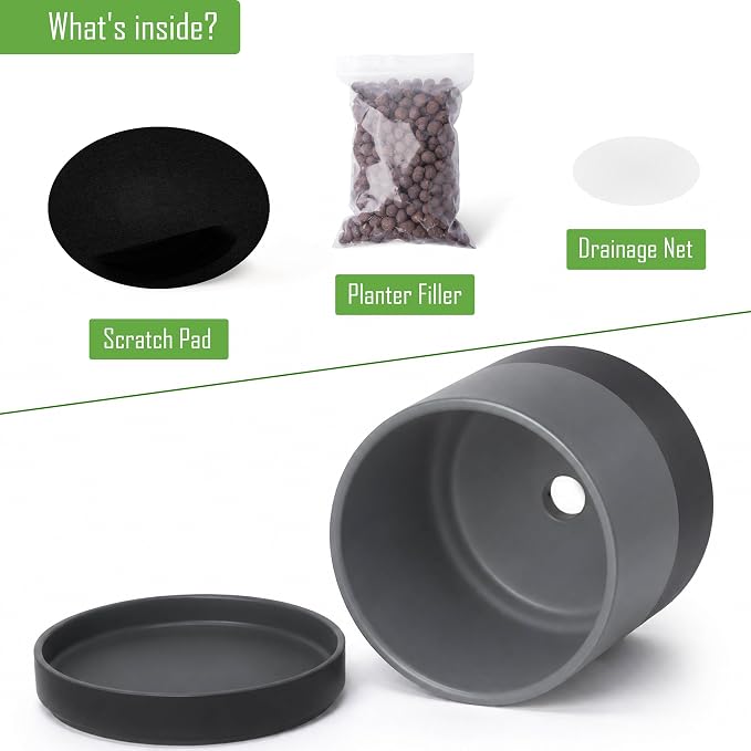 D'vine Dev 6.5 Inch Ceramic Planter Pot, Slate, 94-O-C-5 | Modern Cylinder Design, Drainage Hole & Saucer Included, Stable Structure, Elegant Home Accent