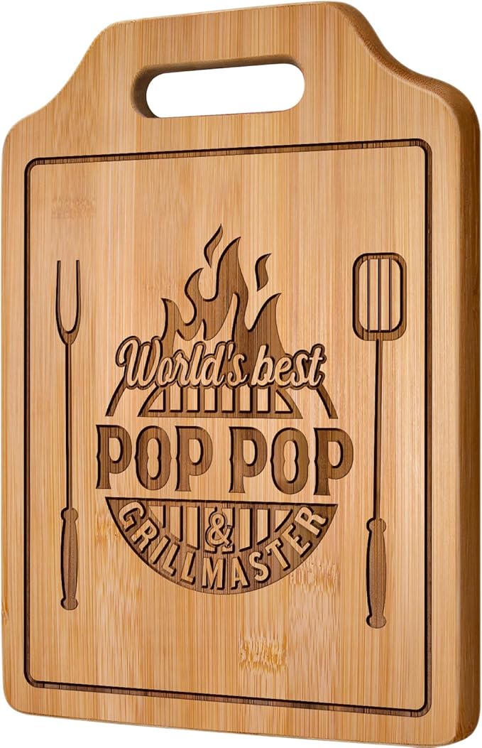 AceThrills Pop Pop Gifts for Pop Pop Christmas Gifts for Birthday, Fathers Day - 12.2"L × 8.7"W × 0.4"Th Engraved Bamboo Cutting Board