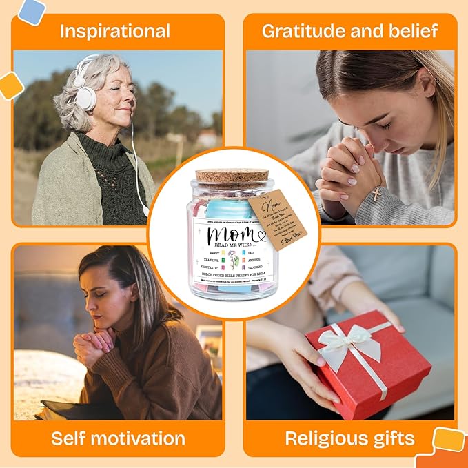 NewEleven Mothers Day Gifts For Mom, Mom Gifts From Daughters Son on Mother Birthday, Bible Jar, Christian Gift for Wife, Thank You Gift Decorative Inspirational Scripture Jar with 92 Bible Verses