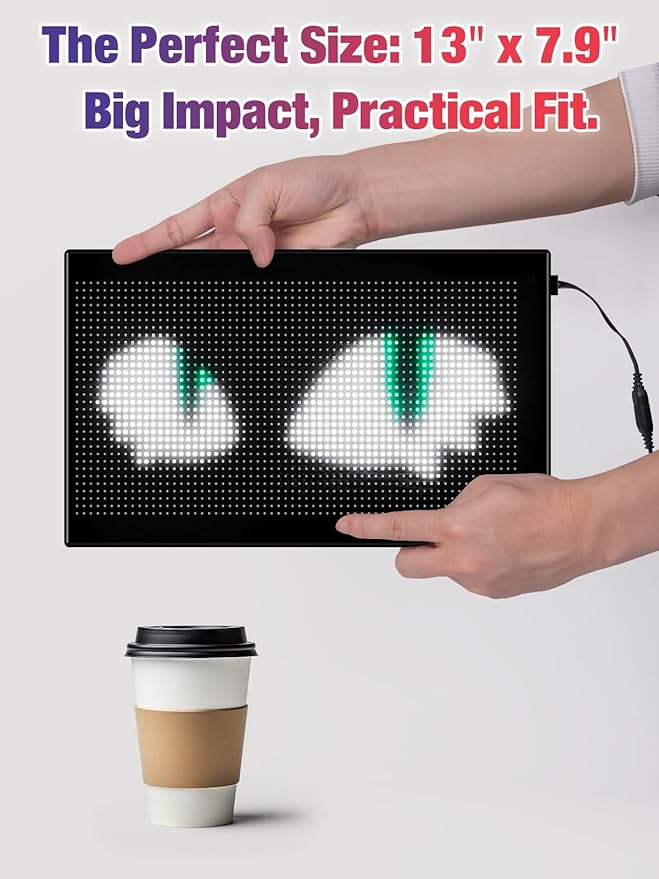 Flexible LED Display Screen, IP65 Waterproof PU+FPCB Material, Remote & App Control, for Indoor Advertising, Shop Window, Car Dealership Decoration (13 x 7.9in)