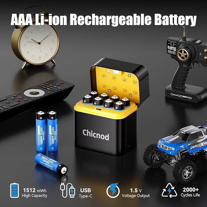 Rechargeable AA Lithium Batteries with Fast USB-C Charger, 8-Pack 4255 mWh 1.5V Constant Voltage for Blink Outdoor Camera, Xbox Controller, Flashlights – 2000+ Cycles (8AAA)