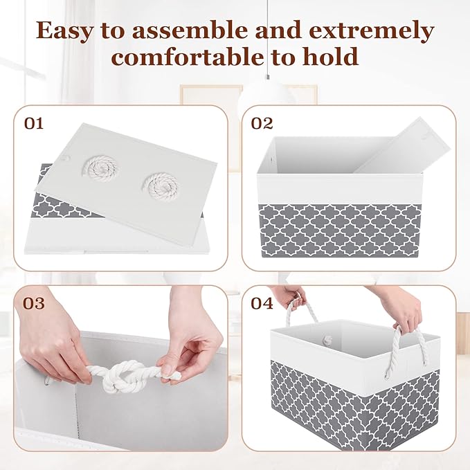 Fab totes Storage Bins [45-Pack], Foldable Storage Baskets for Organizing Toys, Books, Shelves, Closet, Large Storage Box with Rope Handles, Sturdy Organizer Bins, White & Black