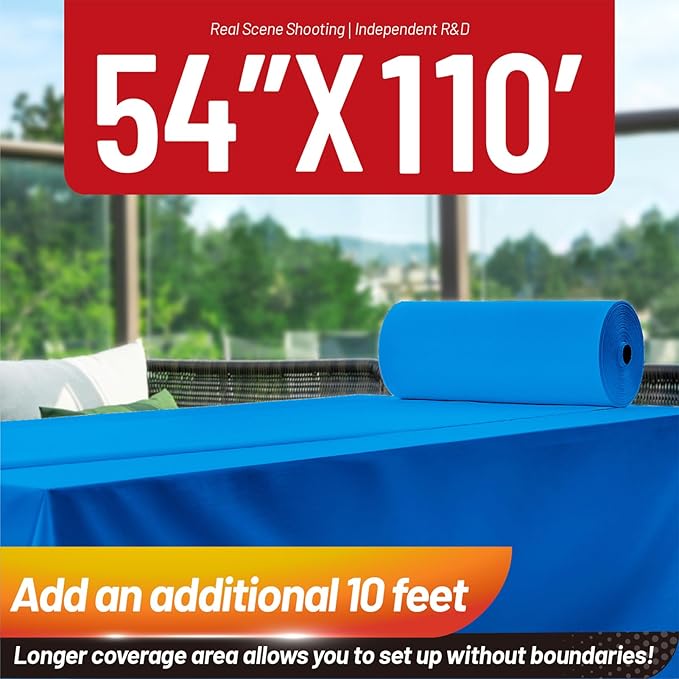 Plastic Table Cloth, 110 Ft X 54 in Disposable Tablecloth Blue Tablecloth Premium PEVA Plastic Table Cloth Disposable with Any Cut Sliding Cutters for Picnics, Parties, Birthdays, Festivals