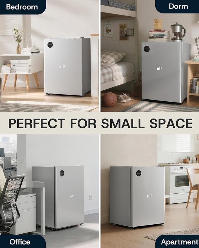 Upstreman 2.5 Cu.Ft All-Refrigerator Mini Fridge, Single Door Small Refrigerator, Dorm Fridge with 7 Adjustable Thermostat, Compact Refrigerator for Office, Bedroom or Dorm, Silver-CR26