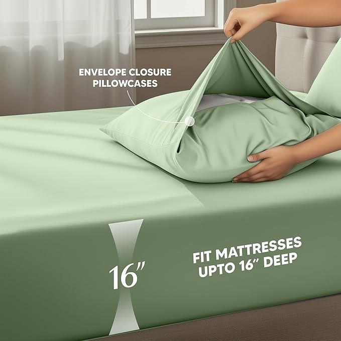 Utopia Bedding Queen Size Sheet Set – 4 Piece Bed Sheets, Soft and Breathable Microfiber, Includes 1 Fitted Sheet, 1 Flat Sheet and 2 Pillowcases – Oeko Tex (Sage)