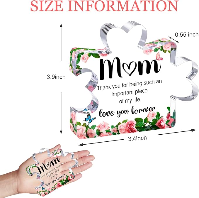 Mothers Day Mom Gifts for Mom Grandma Wife from Husband Daughter Son -Cute Engraved Acrylic Block Puzzle Piece - Mother's, Christmas,Birthday, Anniversary Home Office Desk Presents Ideas for Women Her