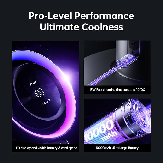 JISULIFE Table Fan Pro3, 3-in-1 Table Cool with 7-Color RGB Light, LED Display, 100-Speed, 10000mAh Battery, 120° Oscillating Desktop Fan for Office/Gaming Desk, Gifts for Men/Women
