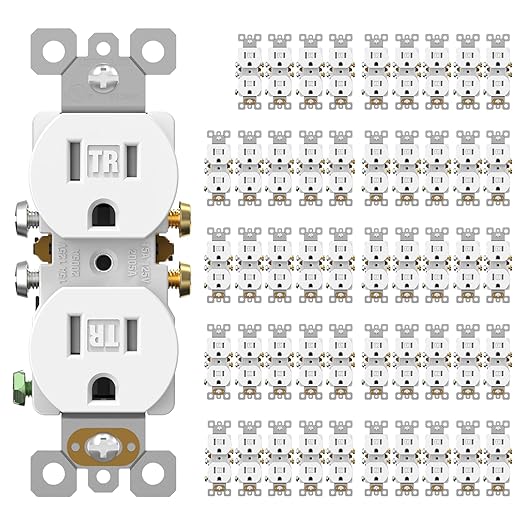 AIDA 50 Pack Matte White 15 Amp Outlet Duplex Electrical Receptacle Outlets,Power Outlet,Tamper Resistant,Heavy-Duty Receptacle, 2 Pole,3-Wire, Self-Grounding Clip, NEMA 5-15R,UL Listed