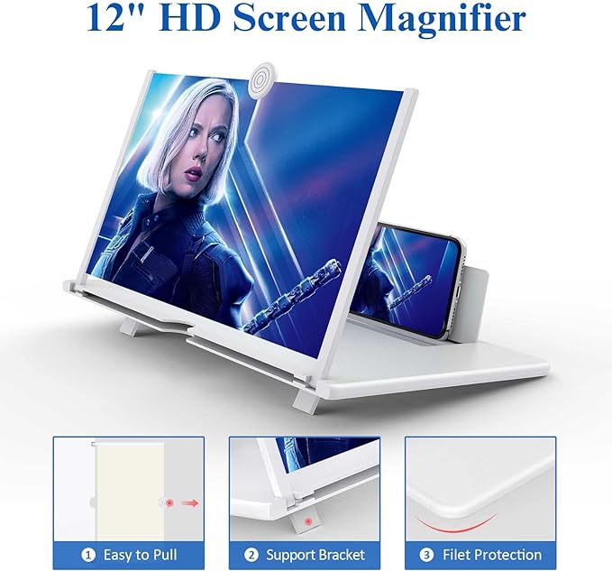 12" Screen Magnifier for Cell Phone,Fanlory 3D HD Magnifying Projector Screen Enlarger for Movies, Videos and Gaming, Foldable Phone Stand with Screen Amplifier,Gifts for Mom Dad & Family