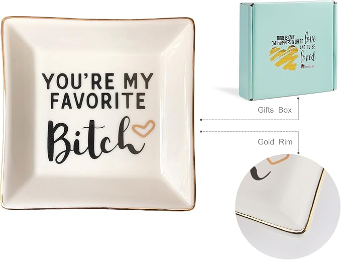 HOME SMILE Ring Trinket Dish Jewelry Tray-My Favorite, Funny BFF Birthday Gifts for Women
