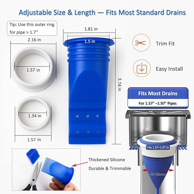 5 Pack Thickened Adjustable Silicone Floor Drain Backflow Preventer, Anti-Odor Sewer Core, One-Way Valve Fits 40mm to 50mm Drain Pipe, Deodorant Seal for Bathroom Kitchen Shower