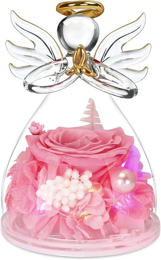 Mothers Day Mom Gifts for Mom,Fresh Flowers for Delivery,Birthday Gifts for Women Her,Preserved Flowers in Angel Figurines,Angel Gifts for Moms Mothers Day Grandma Wife Sister,Light Up Pink Gift
