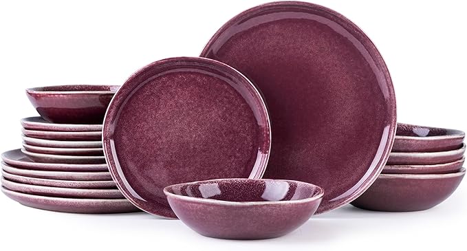 AmorArc Ceramic Dinnerware Sets,Handmade Reactive Glaze Stoneware Plates and Bowls Sets,Highly Scratch Resistant | Dishwasher & Microwave Safe Dishes Set,Service for 4 (12pc)