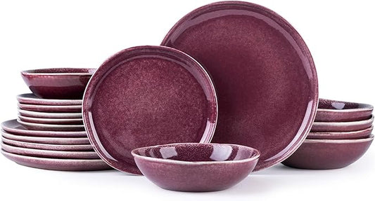 AmorArc Ceramic Dinnerware Sets,Handmade Reactive Glaze Stoneware Plates and Bowls Sets,Highly Scratch Resistant | Dishwasher & Microwave Safe Dishes Set,Service for 4 (12pc)