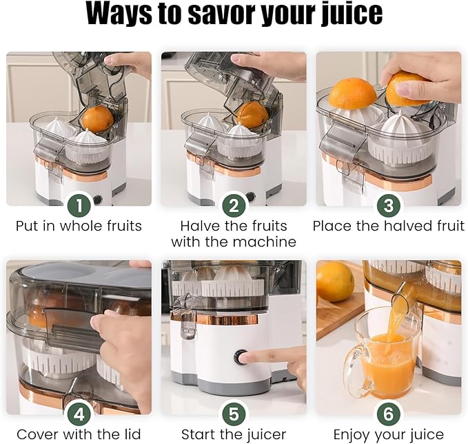 Dual-head Electric Juicer, 400Ml Electric Twin Citrus Juice Maker with 8-Blade Pulp Groove, Safe Without Blade, Removable Easy To Clean