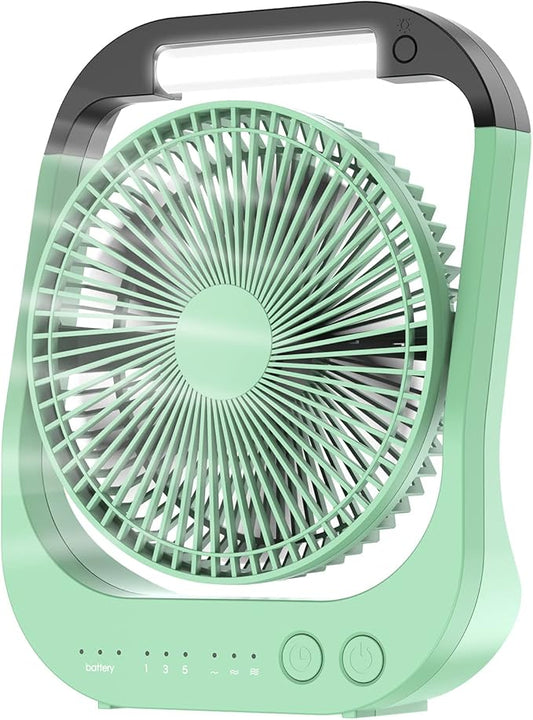 ATEngeus USB Desk Fan with 10000mAh Battery, 4 Speeds, 8“ Portable Camping Fan, 180°Rotation, LED Light, Timer, for Camping, Travel, Office and Home Use