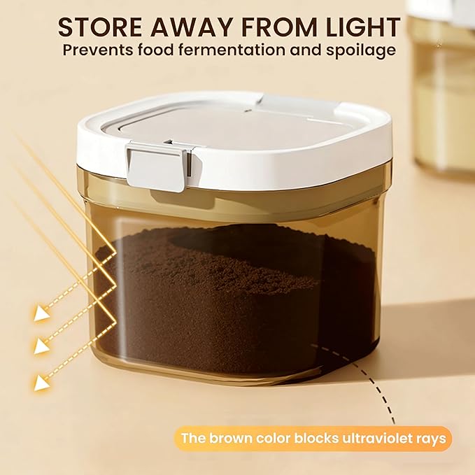 Airtight Coffee Canister-60.8oz Sugar and Dry Food Container BPA Free with Spoon and Layered Storage for Grounds Coffee, Beans, Tea, Sugar, Flour, Cereal,Formula