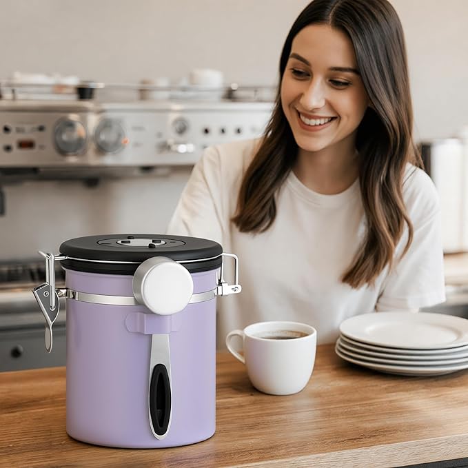 ShanSon Coffee Canister Airtight Coffee Container Stainless Steel Coffee Bean Storage Container with Scoop Coffee Canister for Beans Grounds Sugar Flour Tea Cereal,22OZ, Purple