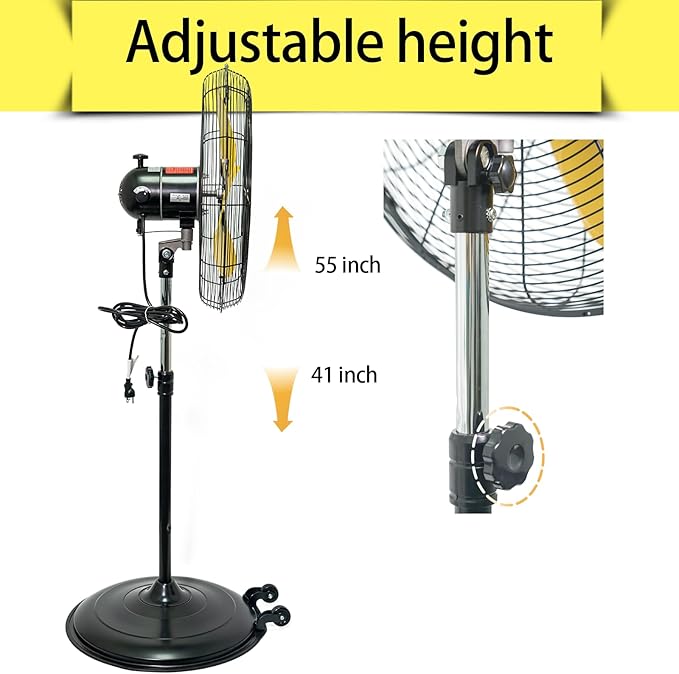 HiCFM 20 inch Pedestal Fan, 50° Tilting 3-Speed 5000 CFM High Velocity Stand Up Fan with 1/5 Powerful Motor for Commercial Industrial Warehouse Gym Garage - UL Listed, 2 Pack