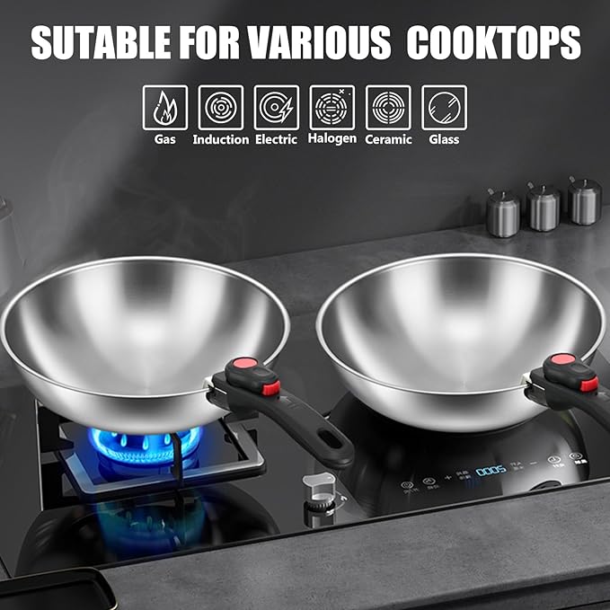 Stainless Steel Non-stick Cookware Set, 6-piece Induction Pots & Pans With Detachable Handles, Dishwasher & Oven Safe, Perfect For Kitchen & Camping 6pcs