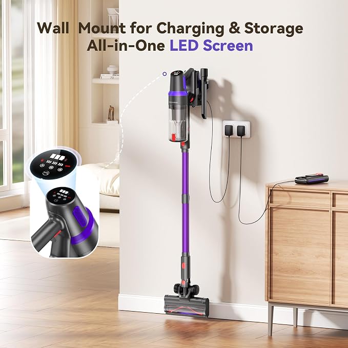 TechRise Cordless Vacuum Cleaner for Home, 550W 45KPa for Pet Hair & Floor | Up to 60 Min Runtime, HEPA Filter, Self-Standing Design, Anti-Tangle Brush & LED Light for Carpets and Hard Floor Cleaning