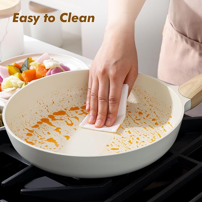 SENSARTE 9.5inch Ceramic Nonstick Frying Pan Small Skillet, White | Healthy Ceramic Coating Omelette Pan, Non-toxic Kitchen Cooking Chef's Pan, PFOA/PFAS/PTFE Free, Induction Compatible