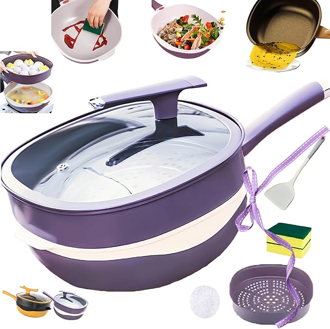 12in Titanium Alloy Non-Stick Pot with Lid with Steamer 2026 Upgrade Titanium Pot Titanium Frying Pans Nonstick Titanium Pots and Pans, Nonstick Frying Pan Cookware Sets