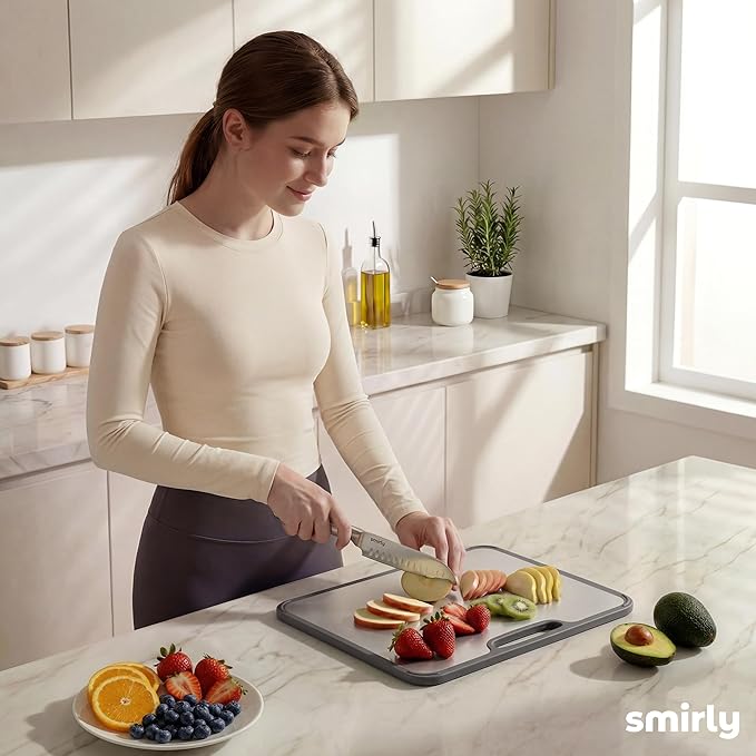 SMIRLY Titanium Cutting Board for Kitchen, Double Sided Chopping Board Set with Holder, 100% Pure Titanium, Dishwasher Safe, 3 Pack