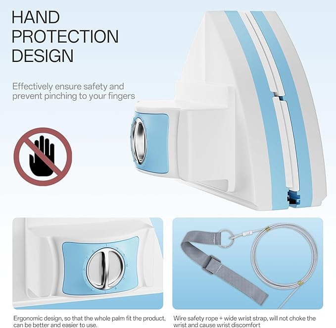 Magnetic Window Cleaner, Adjustable Double Sided Window Cleaning Tool for Single & Double Glazed Glass (0.1"–1.2") High-Rise Glass Wiper with 2.6m Safety Rope