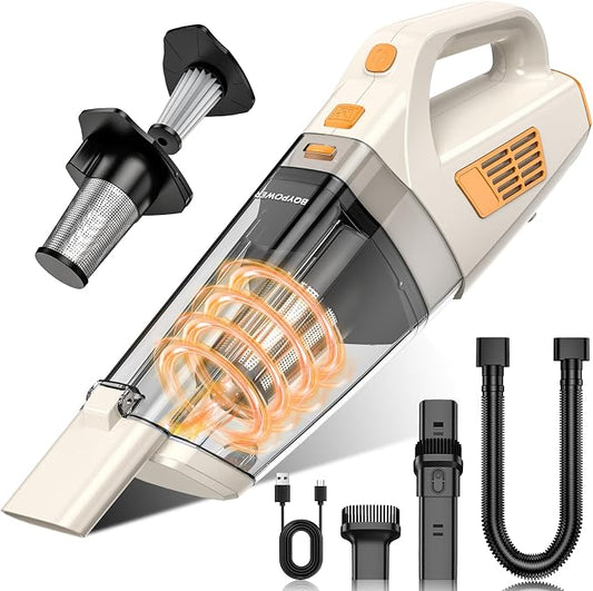 BQYPOWER 16000PA Handheld Vacuum Cleaner Cordless Rechargeable for Car Home | Powerful Strong Suction with Multiple Accessories, Portable Hand Held Car Vacuum Cleaner High Power for Detailing Cleaning