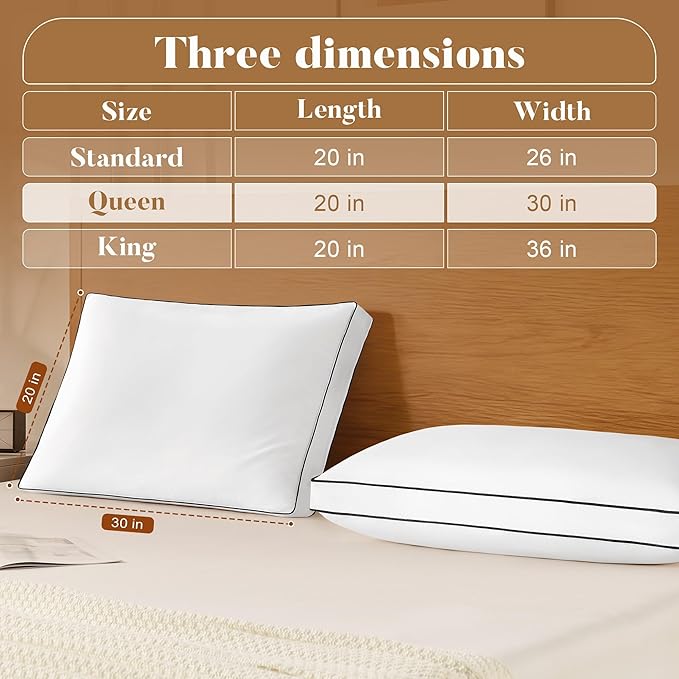 DOWNSTORIA Goose Feather Down Queen Bed Pillows 2 Pack, Luxury Hotel Collection Pillows Set of 2 with Gusset, Down Surrounded Pillow for Side and Back Sleepers, Gusseted Fluffy Pillows 20x30 in.
