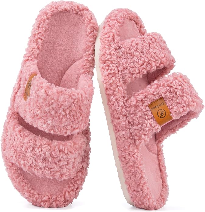 EverFoams Womens Fuzzy Open-toe Slippers Soft Comfy Memory Foam Indoor House Shoes