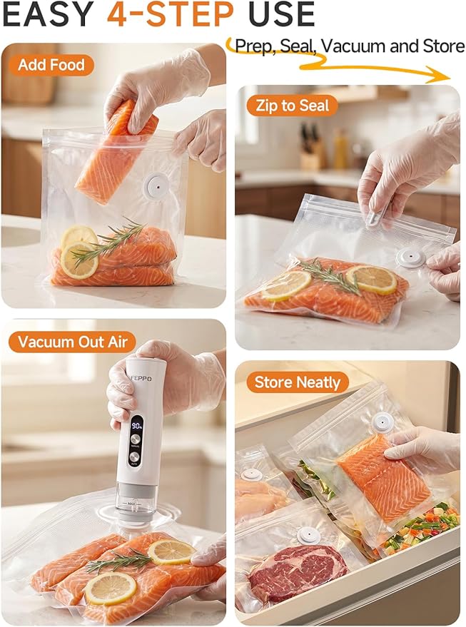 FEPPO Reusable Vacuum Sealer Bags for Food, 20 PCS (10 Medium 8.3"×8.7" + 10 Large 10.2"×11") BPA-Free Food Storage Bags with Air Valve, Leak-Proof & Odor-Resistant for Freshness Preservation