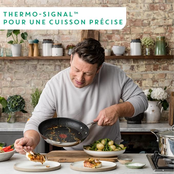 T-Fal Jamie Oliver Cooks Direct, Stainless Steel Non-stick Frying Pan 3 Pcs Set (20/24/28cm) (8/9/11 Inches) with Induction
