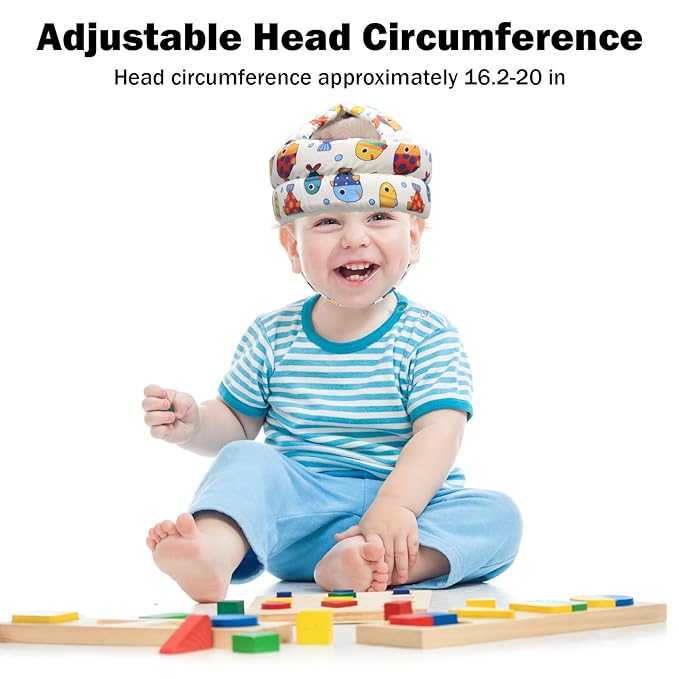 Baby Head Protector Baby Helmet for Crawling Walking, No Bumps Safety Head Adjustable Protective Cap for Walking, Playing (Fish)