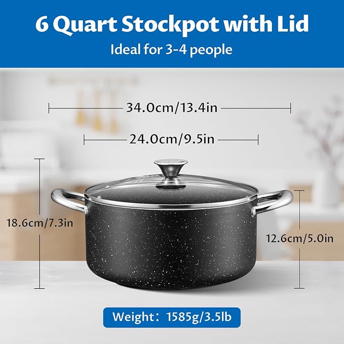 BEZIA 6 Quart Nonstick Stock Pot with Lid, Induction Cooking Pot for Soup | Oven & Dishwasher Safe, Quick Cleanup, All Stoves Compatible, for Daily Pasta, Fresh Marinara Sauces, Quick Weekday Chili