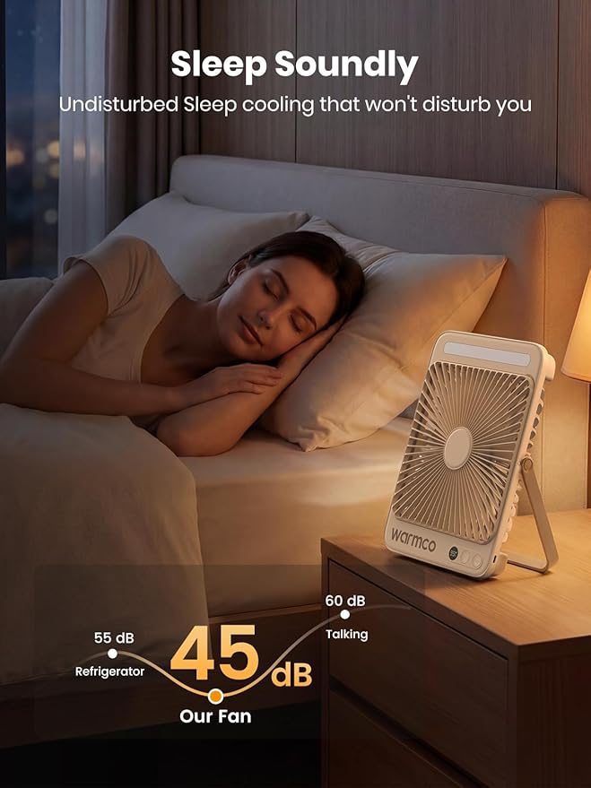 Warmco 20000mAh Battery Powered Fan, 8-Inch Ultra-Slim Portable Camping Fan with LED Lantern, Up to 48H Runtime Rechargeable Desk Fan for Bedroom, Outdoor, Tent, Travel, Cruise Ship Essentials