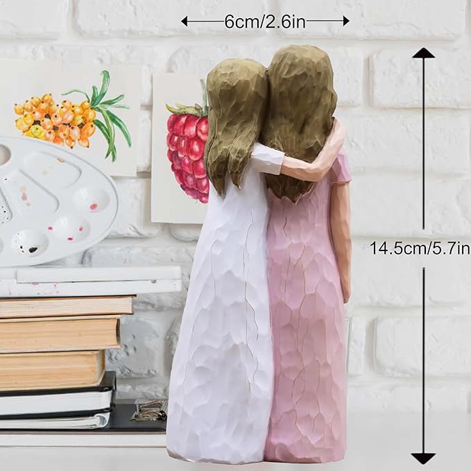 Mother Daughter Gift, Birthday Gifts for Mom from Daughter, Sculpted Hand-Painted Figurine (Pink)