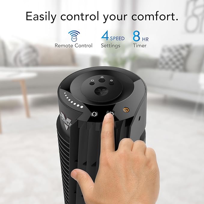 Vornado OSC84 41" Whole Room Oscillating Tower Fan, Remote Control, 70-Degree Oscillation, Quiet Operation, 4 Speed Settings, 8-Hour Timer, Powerful Air Circulation, Black
