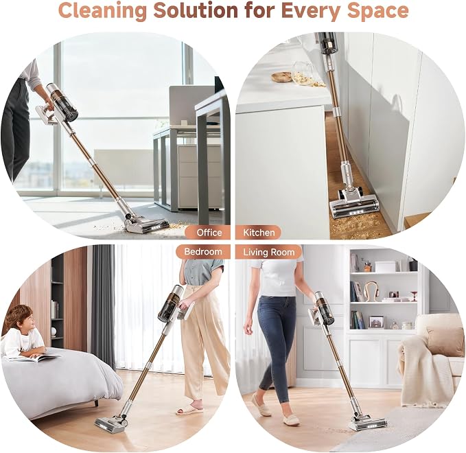 Cordless Vacuum Cleaner:Portable 6-in-1 Stick Vacuum with Anti-Tangle Brush | LED Headlight, Self-Standing, HD Display, Rechargeable Vacuum for Pet Hair, Low-Pile Carpet and Hardwood Floor-Off White