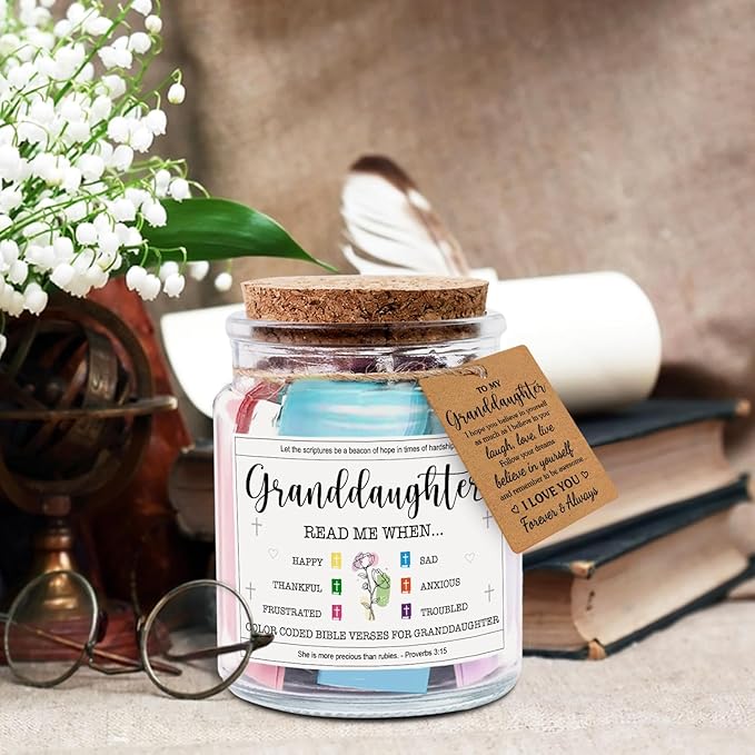 NewEleven Granddaughter Gifts - Riligious, Christian Gift for Teen Girls, Granddaughter Gifts From Grandma, Grandpa - Easter, Baptism Gift For Grandkids - Bible Verse Jar