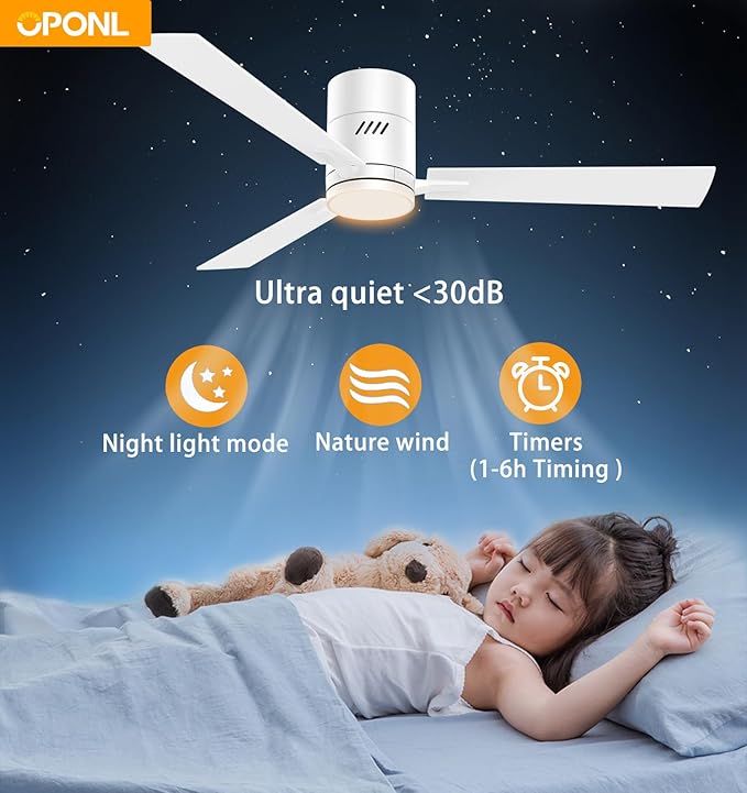 OPONL 52 Inch White Ceiling Fan with Light, Remote Control, Noiseless, Reversible, 6CCT, Dimmable, Timeable, Metal Housing Ceiling Fans with Lights for Bedroom, Indoor/Outdoor Use