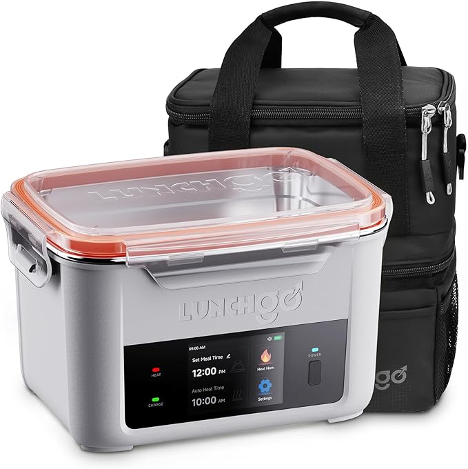 LUNCHGO® G1 – Standard(74 Wh), Smart Electric Heated Lunch Box Food Warmer – Cordless, 5 Cups, Battery Powered, 250°F Max, Scheduled Heating, Perfect for Outdoor Work, On-The-Go Meals (Neon Gray)