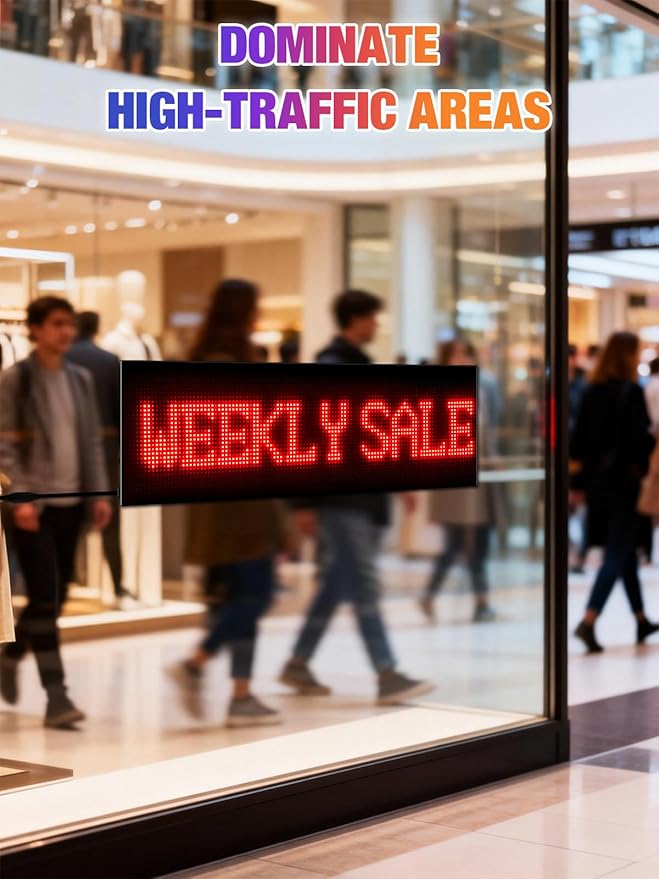 Flexible LED Display Screen, IP65 Waterproof PU+FPCB Material, Remote & App Control, for Indoor Advertising, Shop Window, Car Dealership Decoration (24.8 x 7.9in)