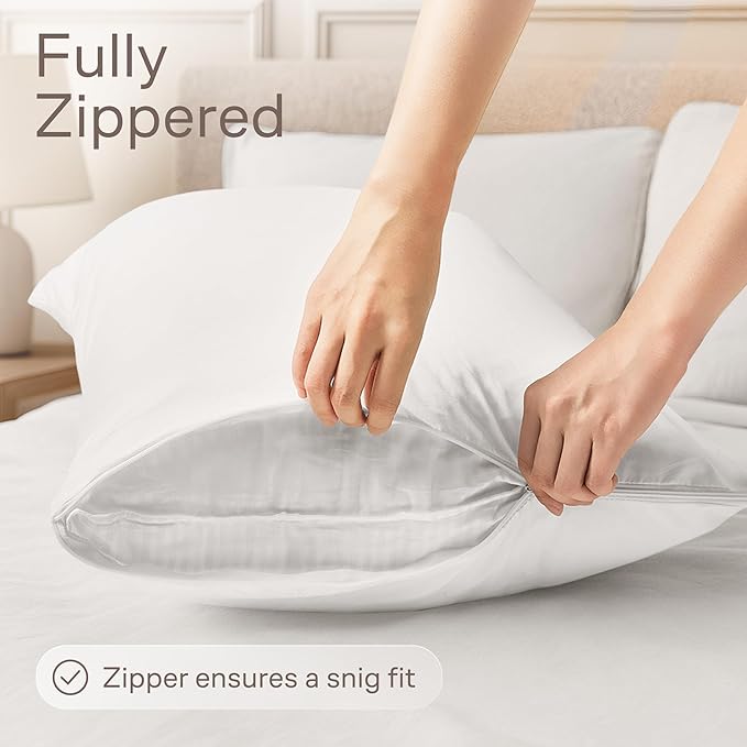 Ultra Soft Pillow Protectors with Zipper King Size - Set of 2 Breathable Pillow Covers - 100% Protection Against Stains, Dust & Dirt - Machine Washable (White)