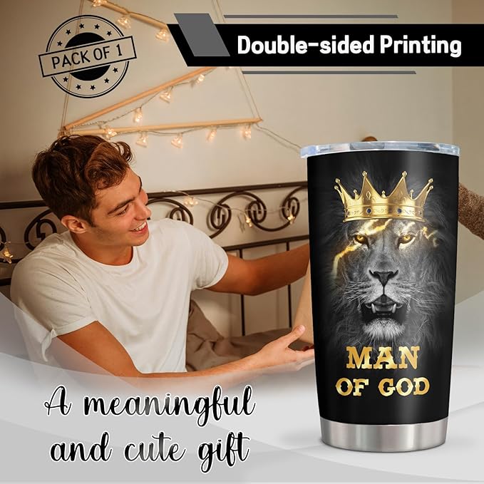 Muilzon Christian Gifts for Men Tumbler 20oz - Baptism/First Confirmation/Communion Gifts for Boys Coffee Cup - Religious Catholic Inspirational Birthday Gift for Men - Man of God Bible Verse Cup