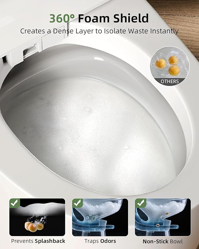 Smart Toilet with Bidet Built In, One Piece Toilet with Auto Open & Close Lid and Dual Flush, Heated Seat, Remote Control, Modern Electric Toilet with Water Tank, Foam Shield, Warm Dryer, 1.28GPF