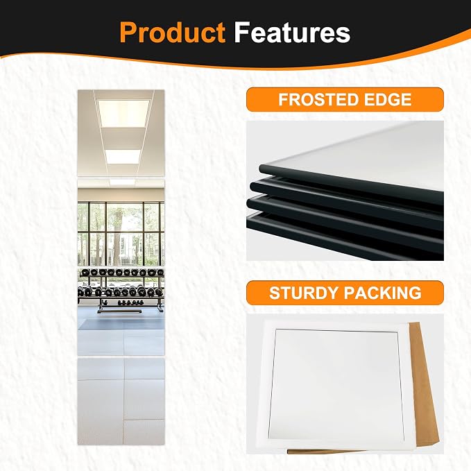 Delma Home Gym Mirrors, 12'' x 12'' Glass Mirror Tiles, 4 PCS | Square Large Wall Mirror, For Home Gym, Bedroom, Door, Bathroom, Frameless Mirror Sets